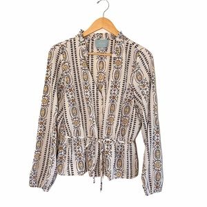 Long Sleeve Floral Boho Tie Button Blouse